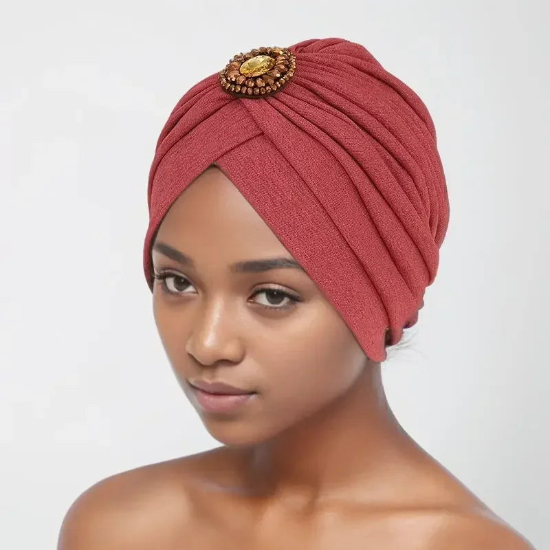 Indian Women Chemo Cap Muslim Diamonds Hijab Pleated Turban Wrap Headscarf Beanies Hair Loss Bonnet Hat Femme Turbante Mujer New SHOWLU FASHION STORE