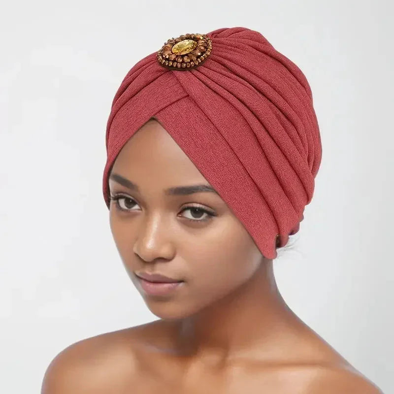 Showlu Fashion women's diamond pleated turban hijab chemo cap wrap, stylish and comfortable head covering for women