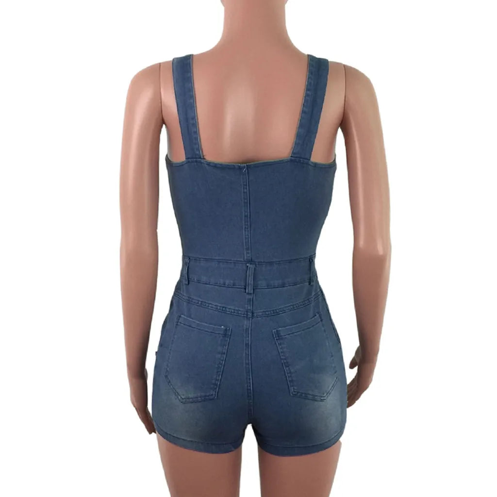 Distressed sleeveless denim overalls for women, stylish summer jumpsuit by SHOWLU FASHION STORE, casual and trendy summer wear