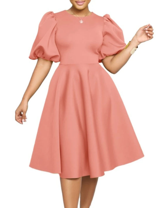 Elegant Dresses for Woman 2025 O Neck Short Sleeve High Waisted Pleated Mid Calf Luxury Female Birthday Party Dinner Vestidos