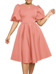 Elegant Dresses for Woman 2025 O Neck Short Sleeve High Waisted Pleated Mid Calf Luxury Female Birthday Party Dinner Vestidos