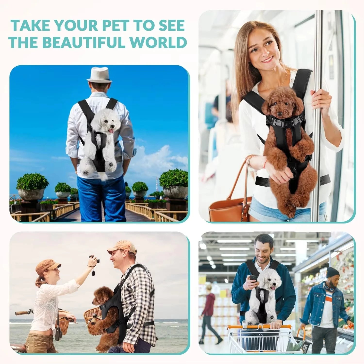 Showlu Breathable Nylon Dog Carrier Backpack, adjustable pet front pack with mesh panels for comfort and visibility.