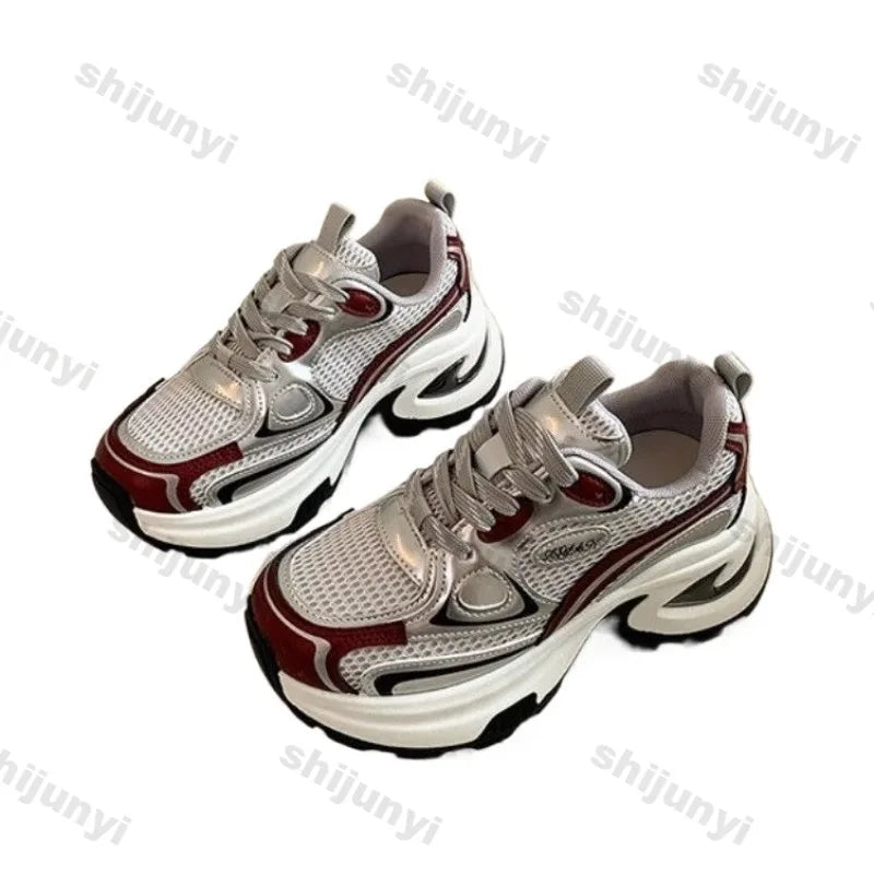 Showlu Fashion Women's chunky sneakers with breathable mesh, lightweight, non-slip outdoor casual sports shoes, vulcanized sole