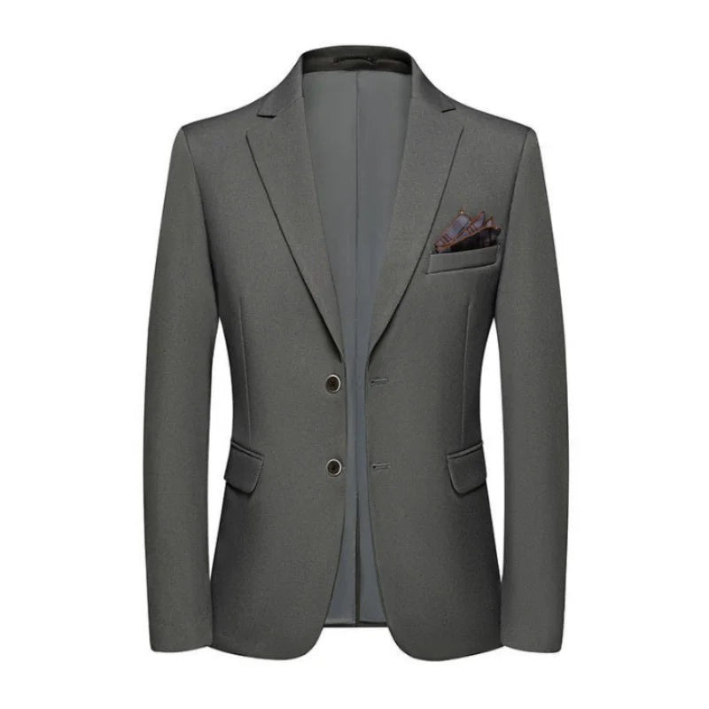 SHOWLU men's slim fit business casual blazer, single-breasted polyester blazer, tailored look, dark color, front view