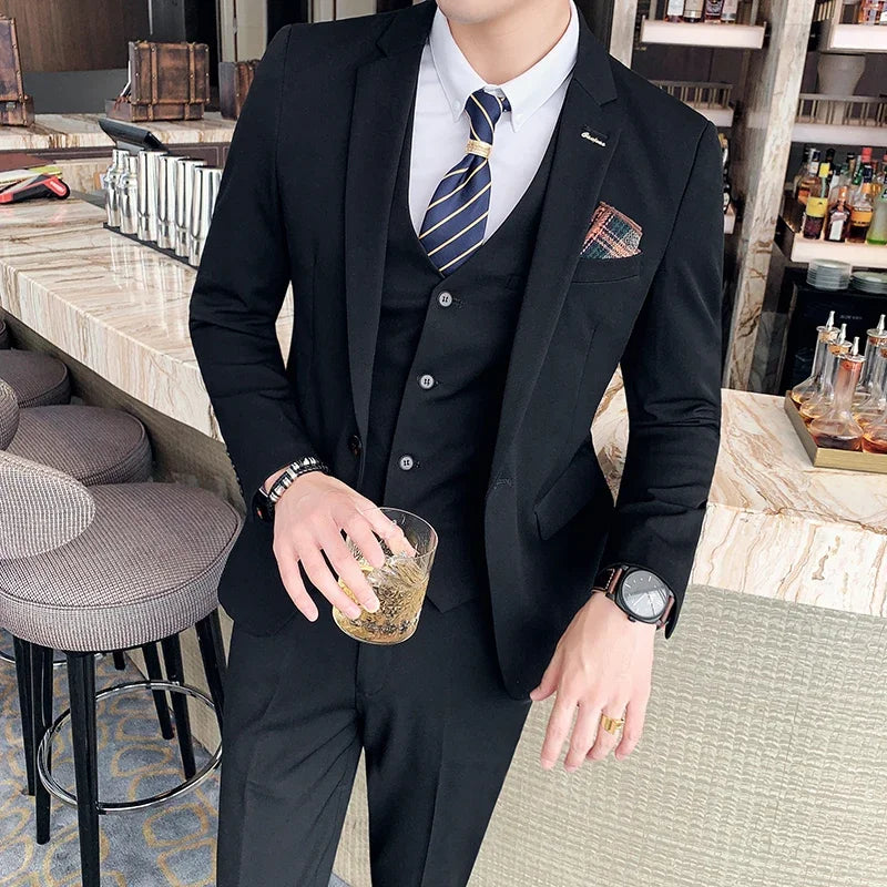 S-7XL (Jacket+Vest+Pants) Fashion Boutique Lattice Formal Business Mens Suit 3Pcs Set Groom Wedding Dress Plaid Suit Show Stage SHOWLU FASHION STORE