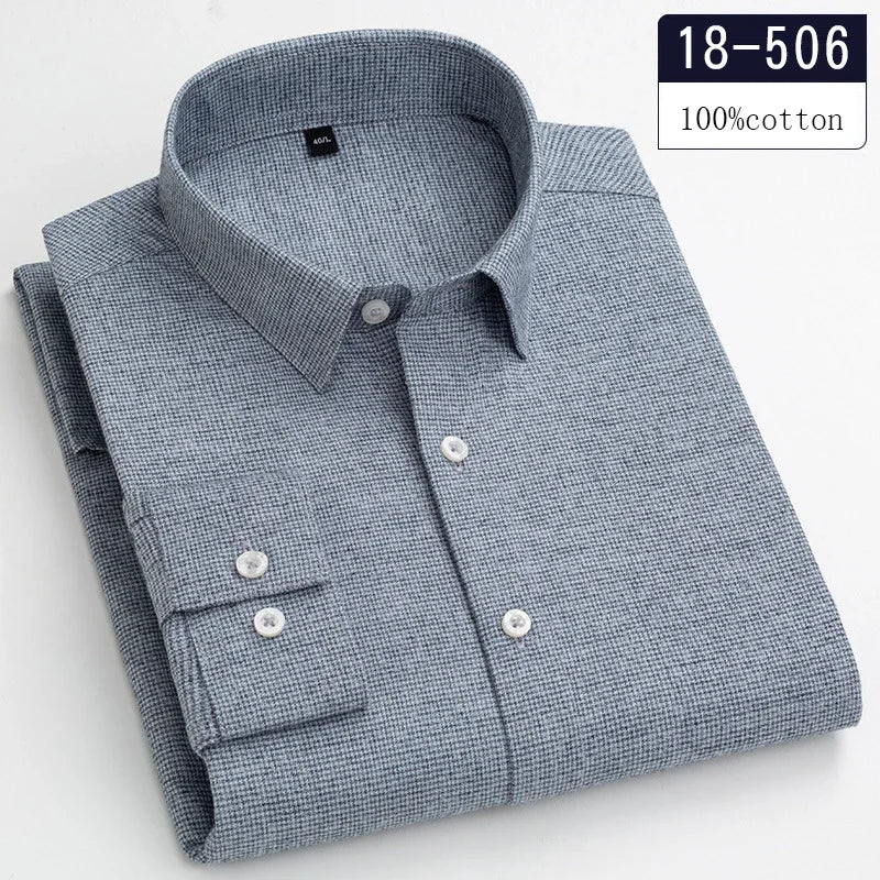 Luxury High-Quality 100% Cotton Houndstooth Full Shirts for Men Slim Fit Casual Shirt Long-Sleeve Plaid Soft Designer Clothes Ro