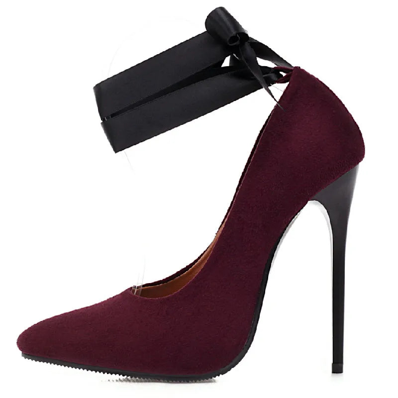 Showlu Fashion Women's pointed toe pumps with 12cm high heels, elegant party shoes featuring a sleek design and thin stiletto heels.