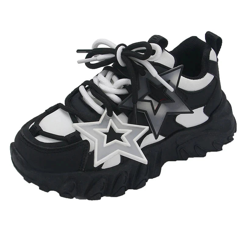 Kids breathable gradient chunky sneakers by SHOWLU with star detail, lightweight sports shoes for active wear.