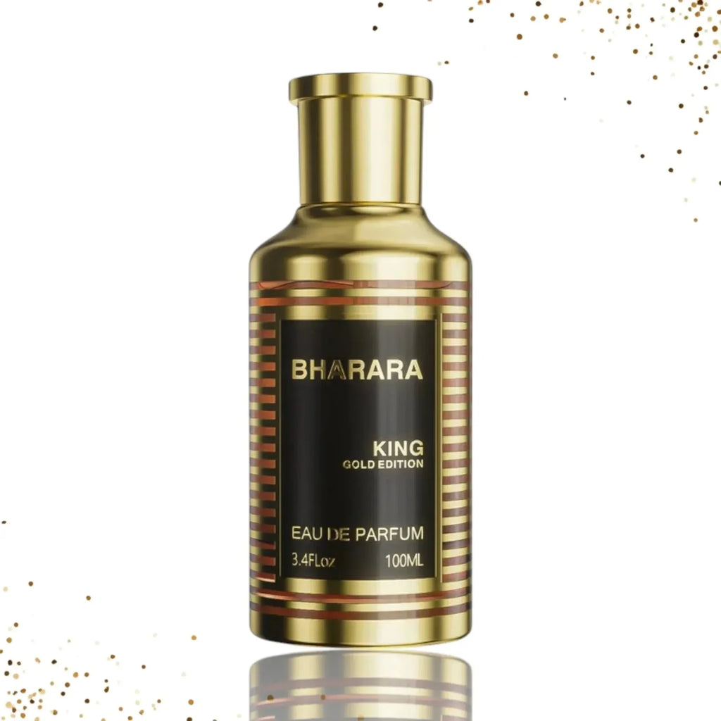 Unisex Bharara King Gold Edition Eau de Parfum bottle, 100ml, with elegant gold accents and sleek design.