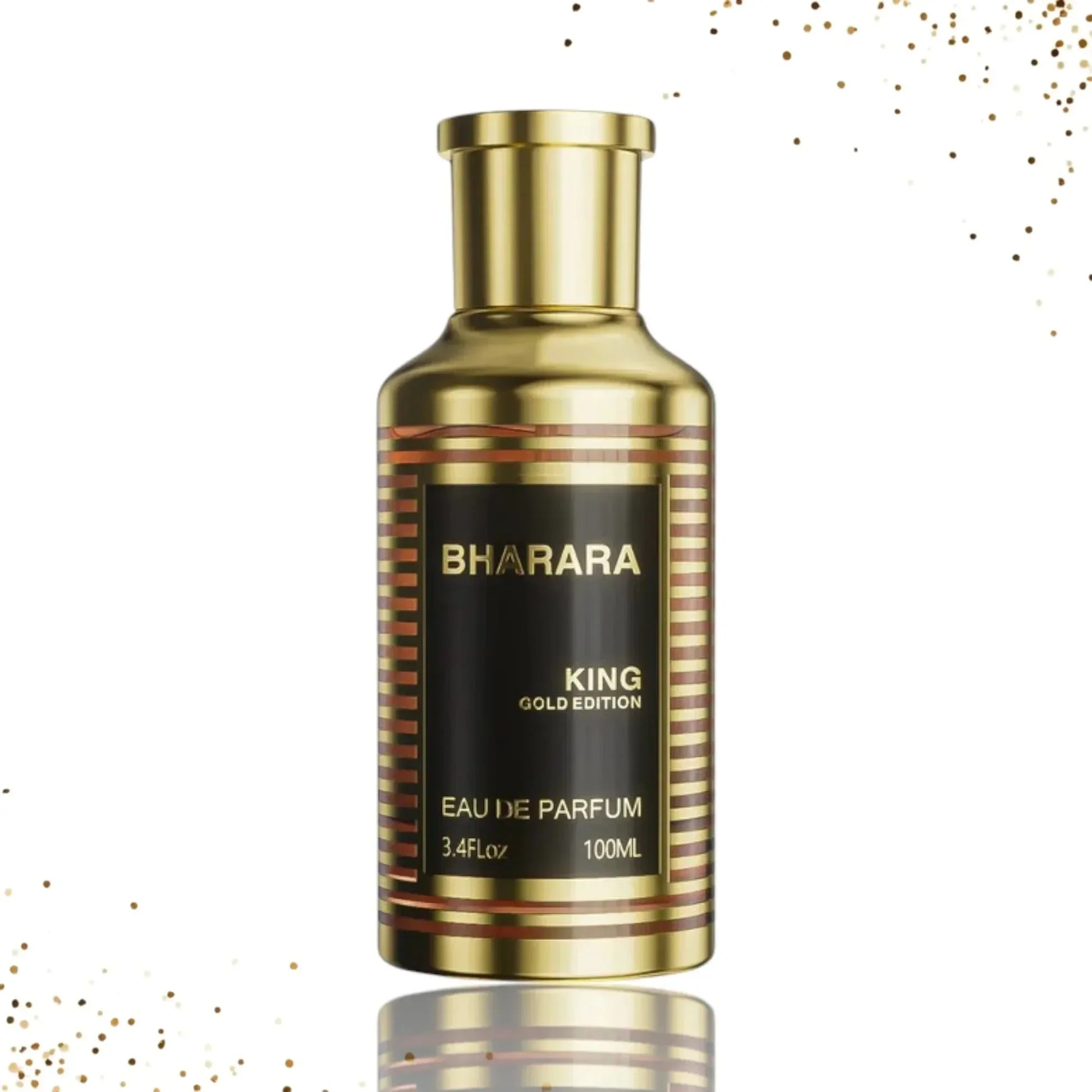 Unisex Bharara King Gold Edition Eau de Parfum bottle, 100ml, with elegant gold accents and sleek design.