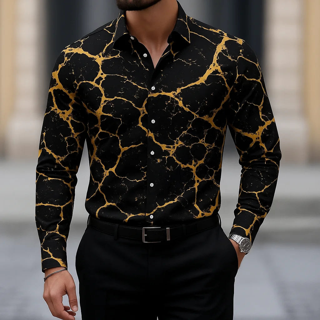 Slim fit Showlu men's button-down shirt with linear stripe texture, stylish and tailored for a modern look.