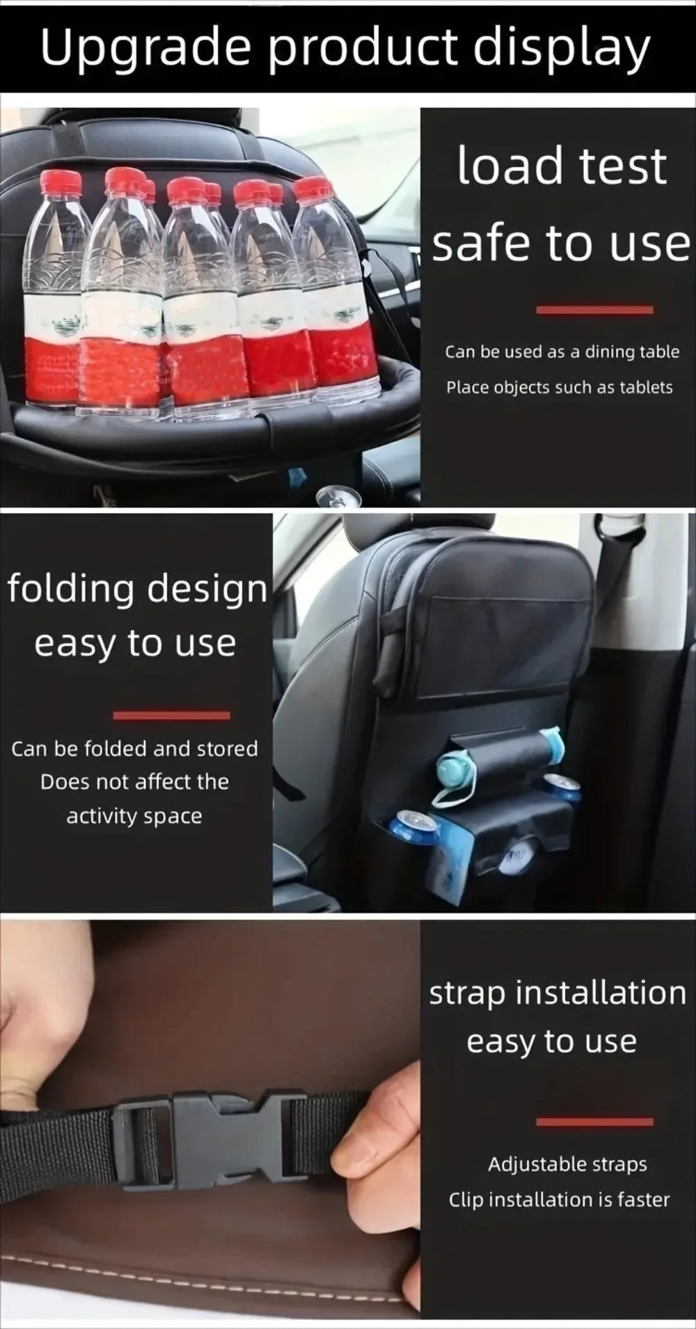 Showlu Smart General car seat organizer with tray, featuring multiple compartments and a built-in tray for convenience.