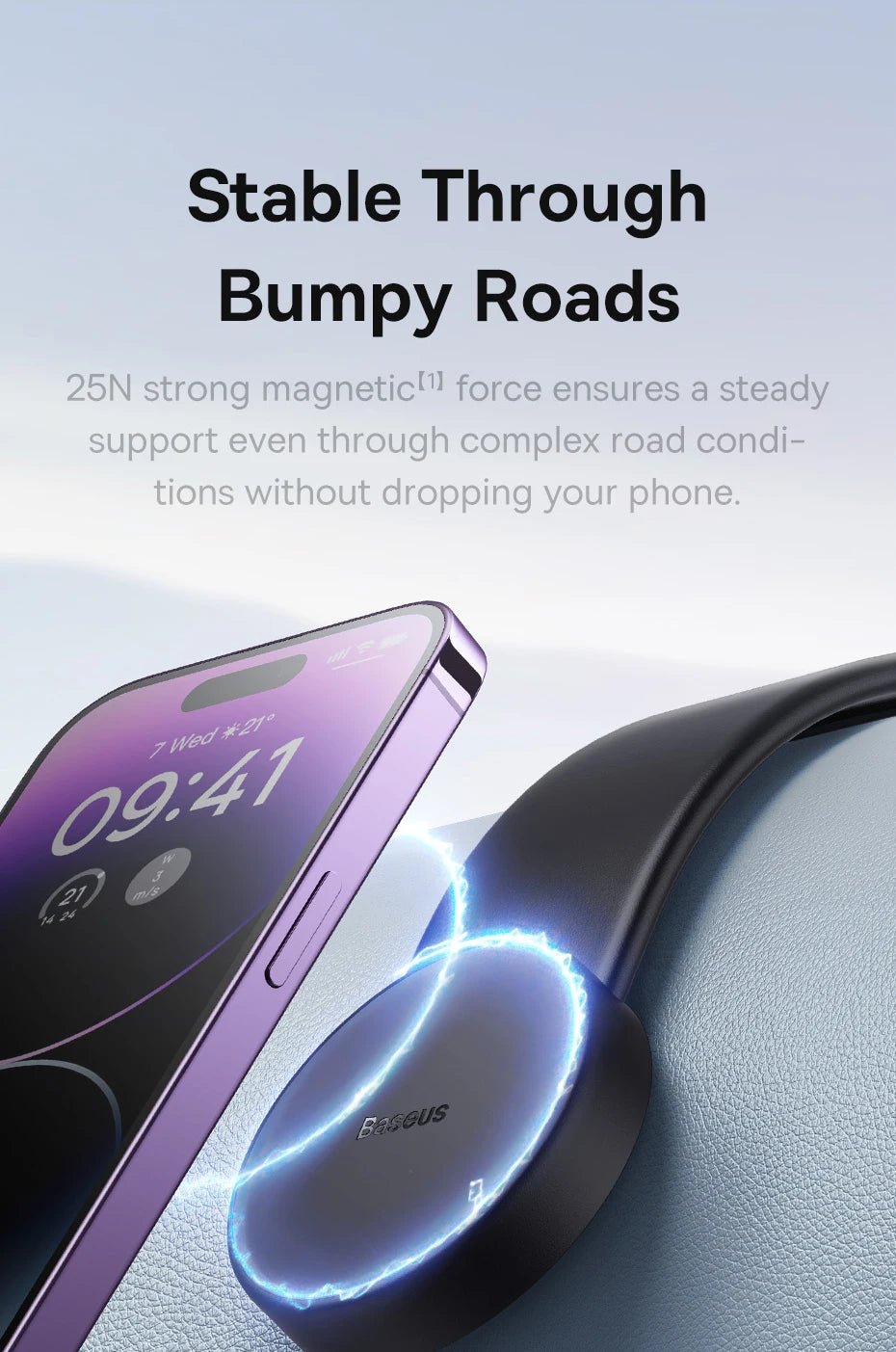 Showlu Smart general magnetic foldable car phone holder attached to dashboard, adjustable for secure smartphone mounting.