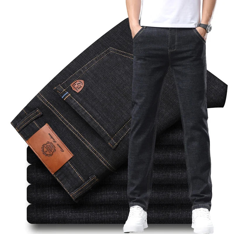 Men's 2024 casual denim jeans from Showlu Fashion Store, slim fit, stretchy, loose straight style, size 38-40, elastic waist.