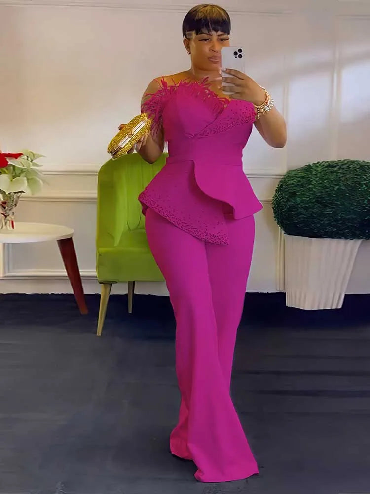 SHOWLU FASHION high waist strapless rivet jumpsuit with sexy tube top, stylish party outfit, shown in black with rivet details