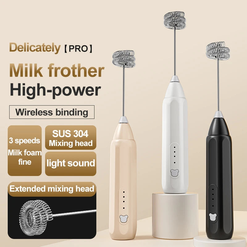 Showlu Smart General portable mini electric milk frother with 3-speed settings, handheld rechargeable device for frothing milk.