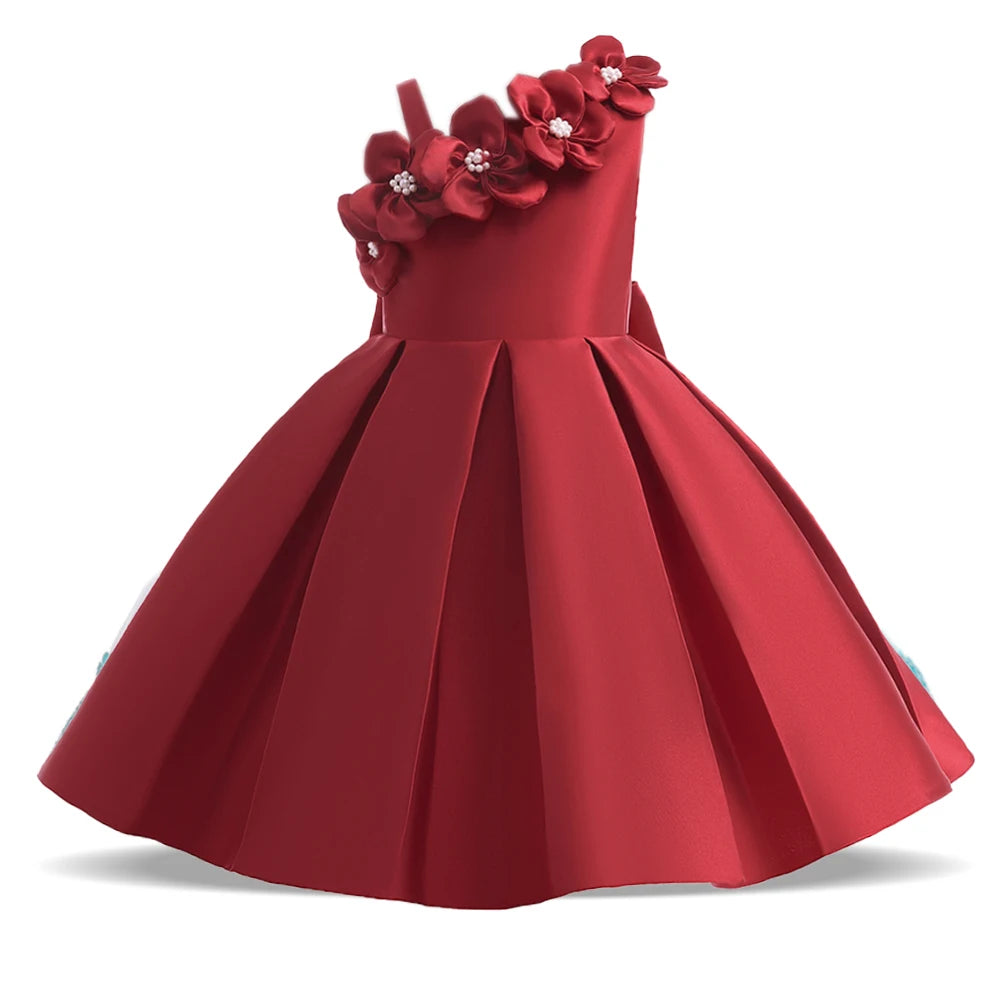 Showlu Fashion girls' summer flower party dress with bow, suitable for birthday, Christmas, wedding, and prom occasions.