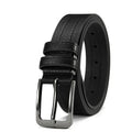 Showlu men's vintage cowhide leather belt with classic metal pin buckle, showcasing durable leather and traditional buckle design.