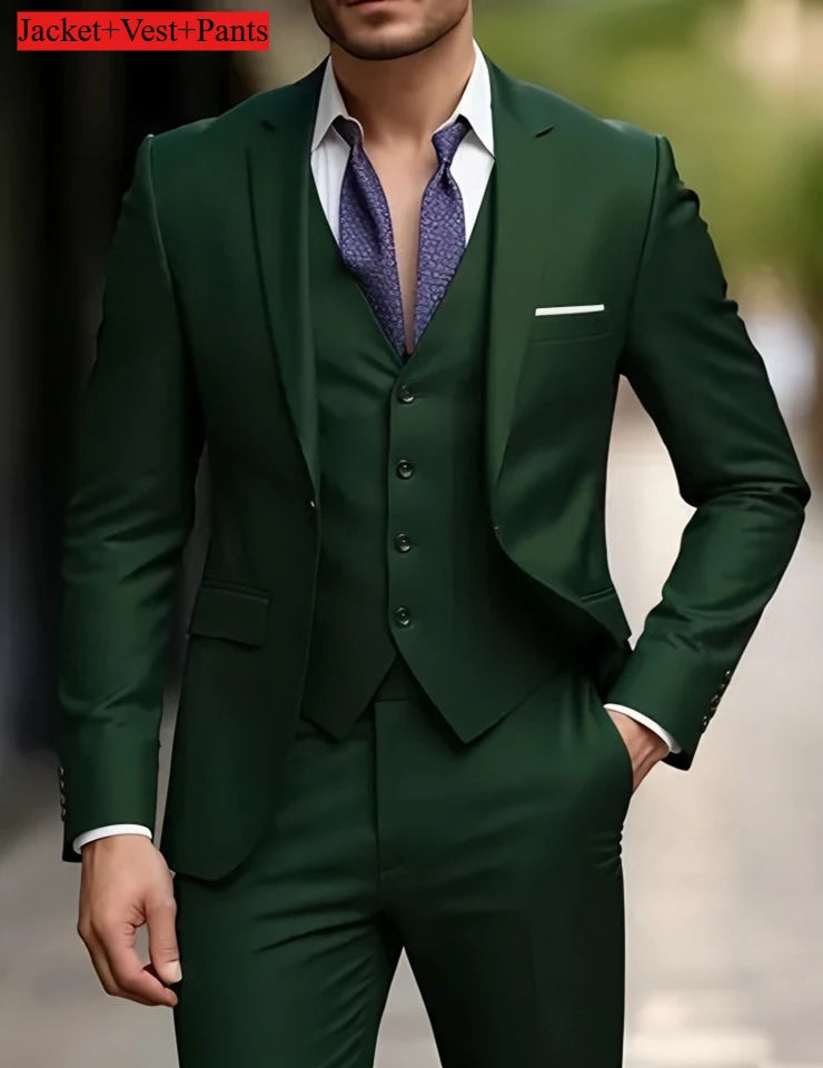 Black men's slim fit tuxedo suit set for formal occasions and weddings, featuring elegant tailored design by Showlu Fashion.