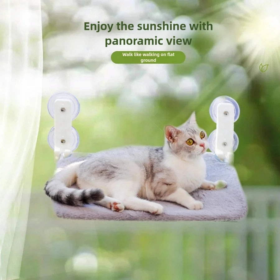 Showlu Folding Cat Window Hammock with breathable mesh, a cozy jumping platform for cats to lounge and enjoy sunlight.