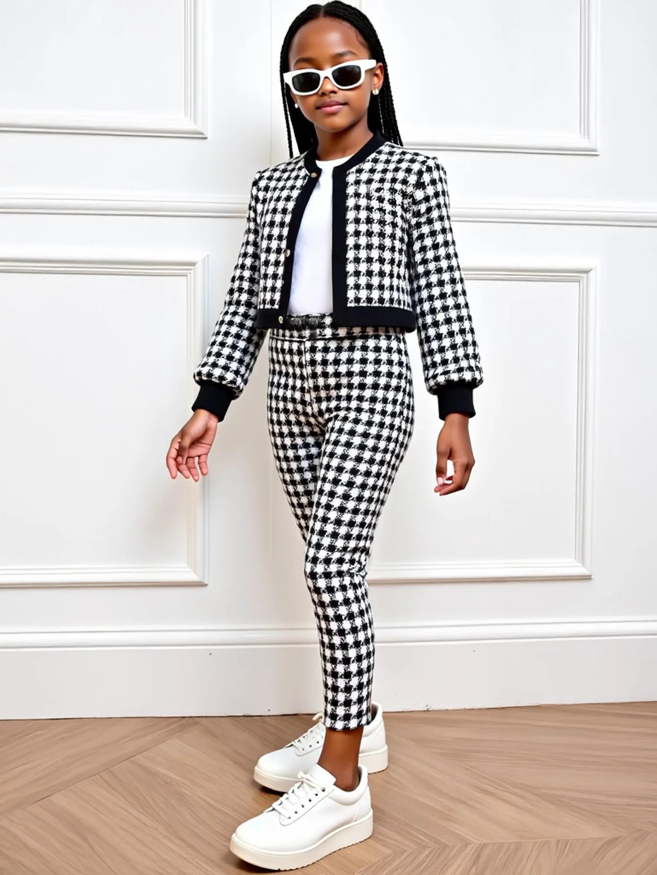 2pcs Set of Girls Outfits Long Sleeves Button Cardigan Jacket + Pants Youngsters's Clothing For Spring/Autumn Casual Wear 5-14