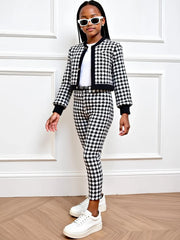 2pcs Set of Girls Outfits Long Sleeves Button Cardigan Jacket + Pants Youngsters's Clothing For Spring/Autumn Casual Wear 5-14