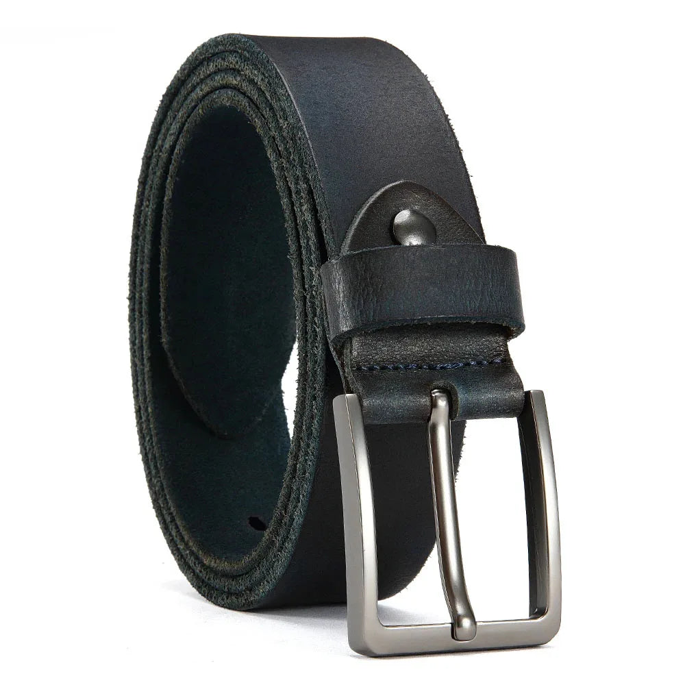 Men's cowhide leather belt with casual metal buckle from Doopai, featuring a sleek top layer design and sturdy construction.