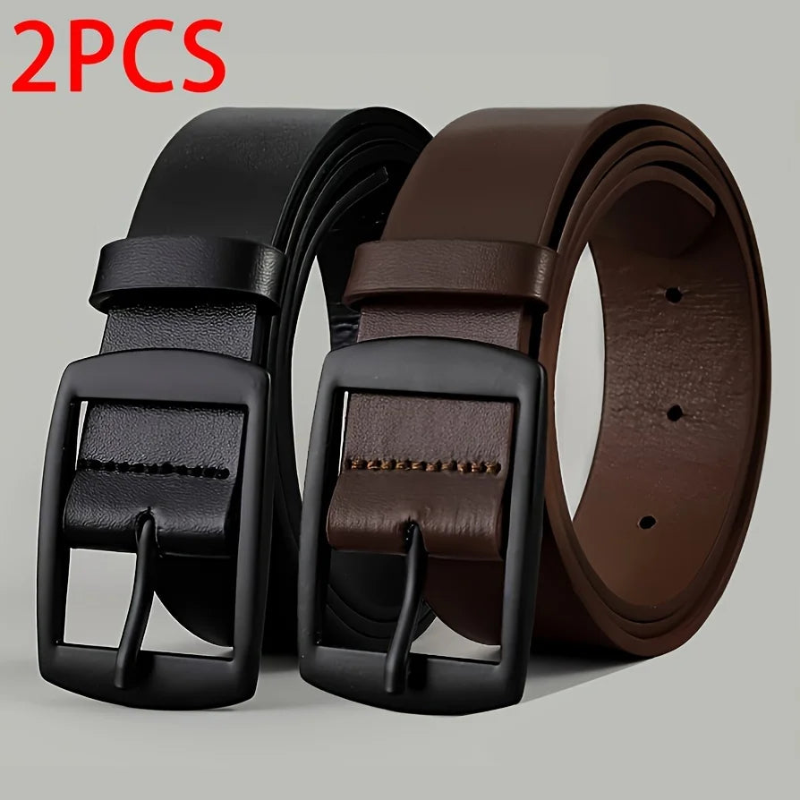 Luxury men's PU leather belt with metal pin buckle, designer waist strap for jeans, high-quality plus size fashion accessory