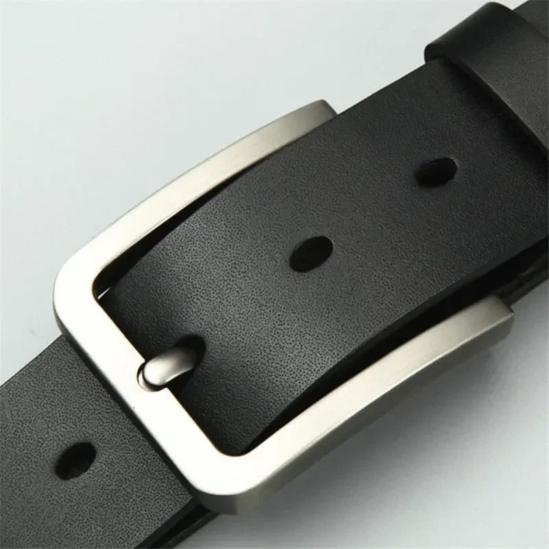 Men's alloy square pin buckle belt from Showlu Fashion featuring luxury designer PU leather and stylish jeans belt design.
