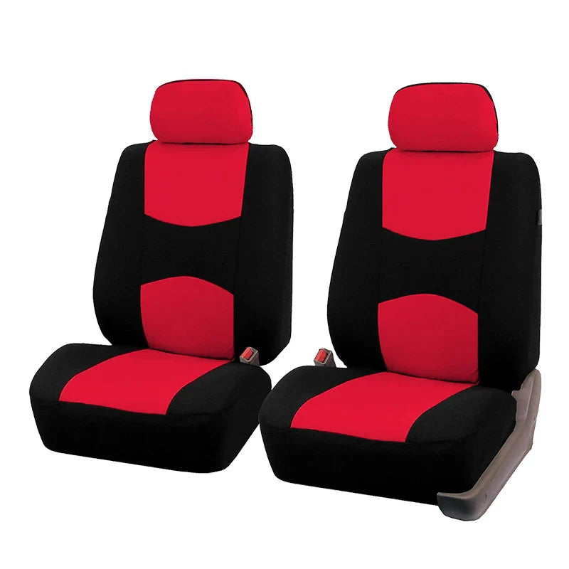 AutoYouth universal car seat covers in a 9-piece polyester cloth set, shown on car seats with a sleek, fitted design.