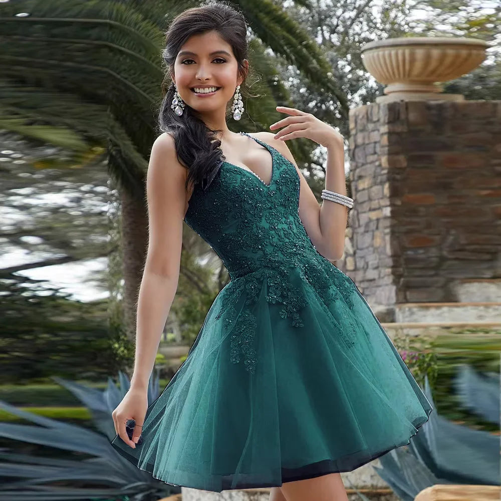 Sexy Bomaris Light Blue Homecoming Dresses Spaghetti Straps Lace Beading Girls Sweet Graduation Gowns Short Prom Party Vestidos