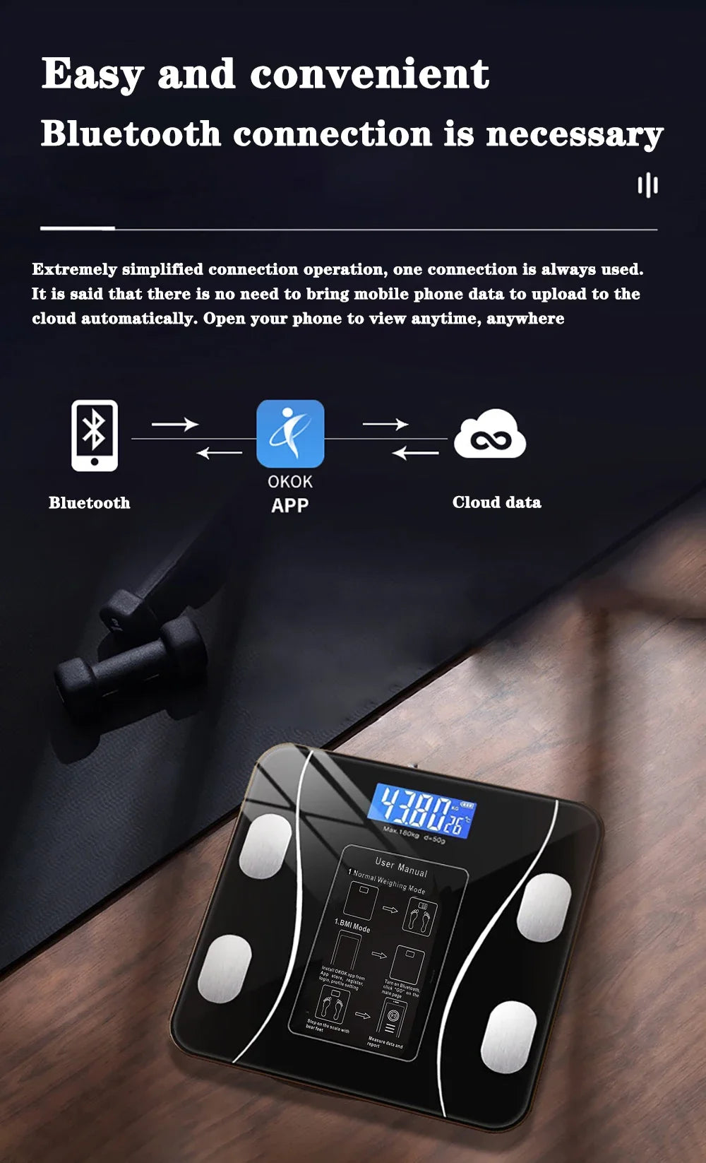 Showlu Smart digital bathroom scale with glass surface and 200kg weight capacity, ideal for accurate body weight measurement.