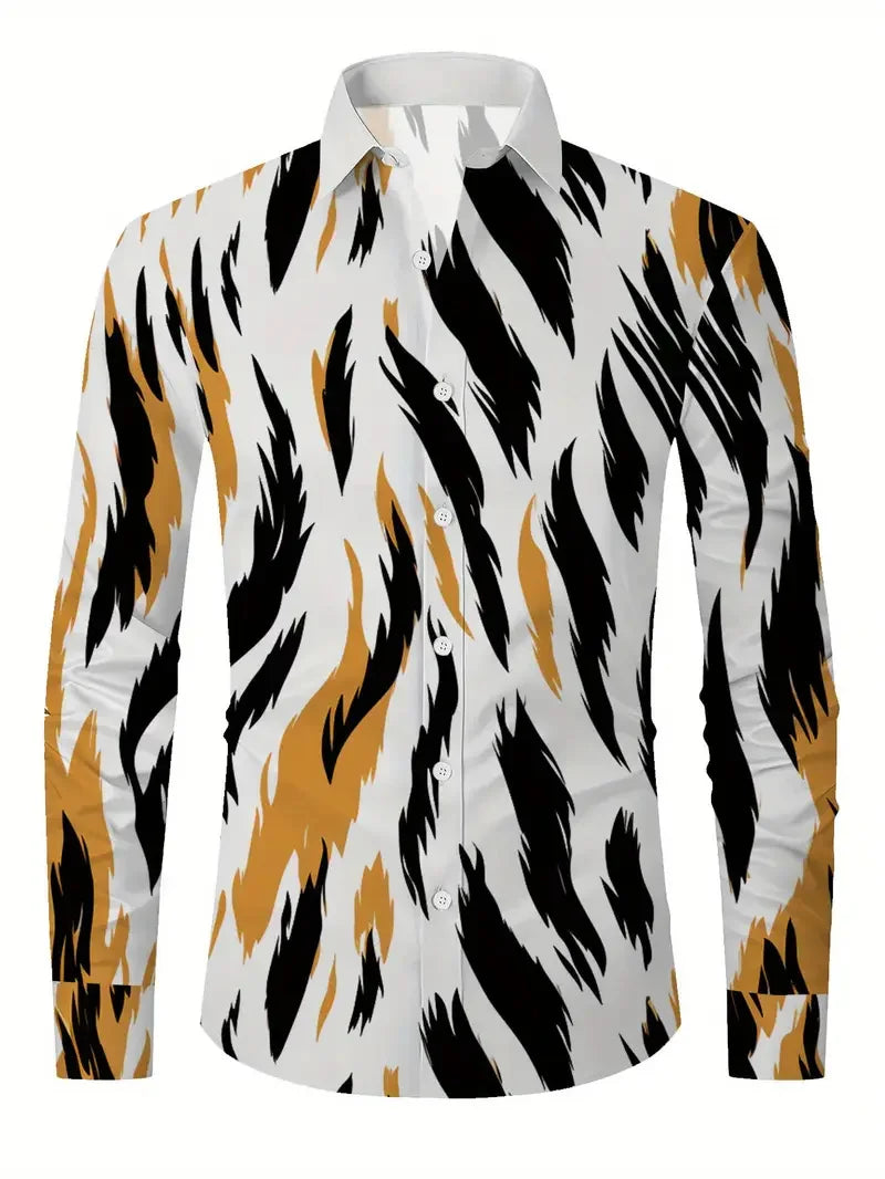 Men's long sleeve casual shirt with striped and floral pattern, suitable for four seasons, by Showlu Fashion Store.