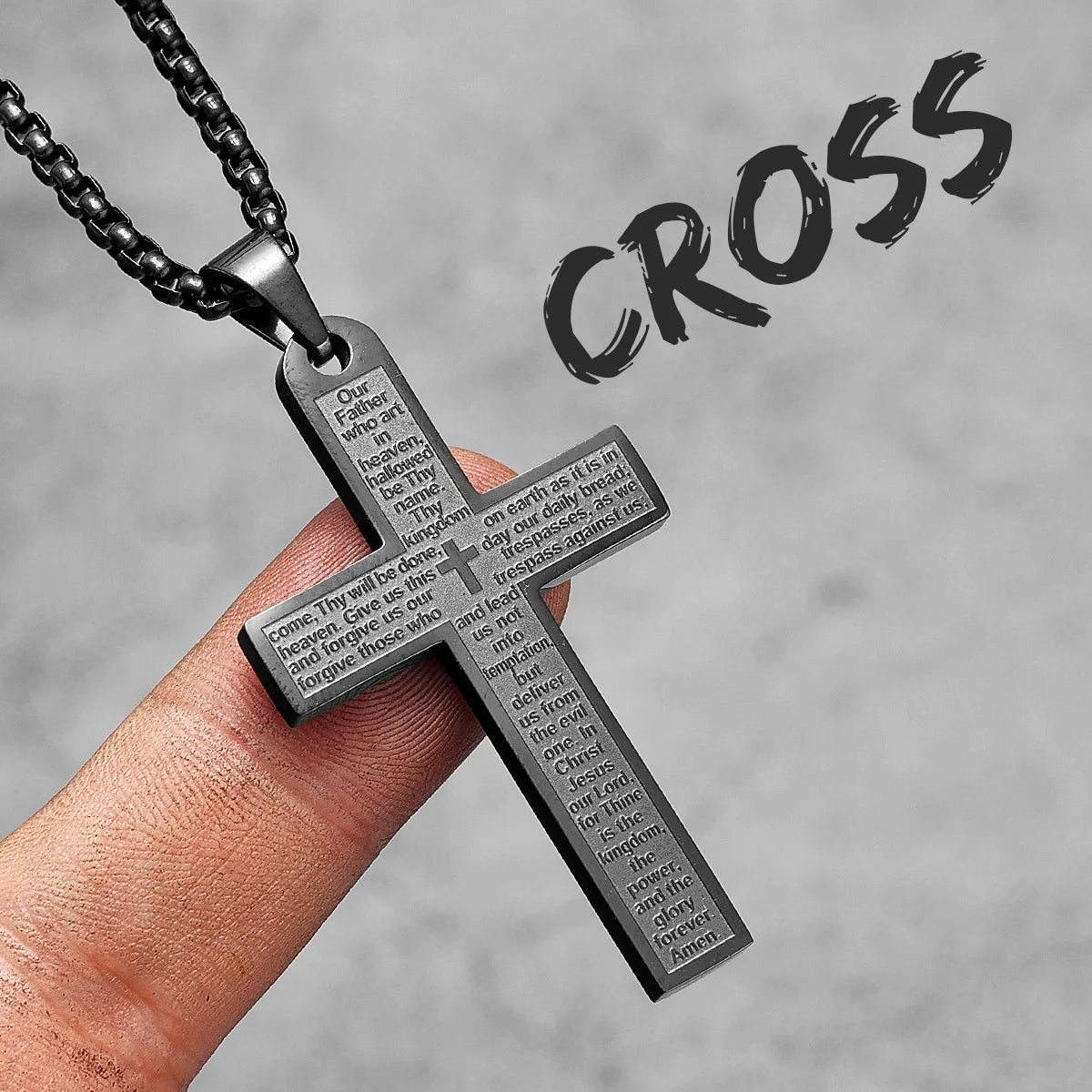 Stainless steel Metal Town cross pendant necklace by Showlu Fashion, featuring a punk religious design with detailed metal craftsmanship.