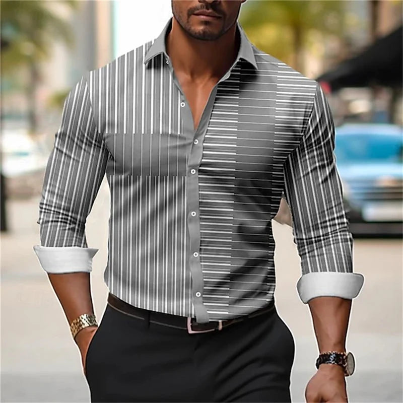 Men's long-sleeved casual shirt from Showlu Fashion Store, simple fall streetwear style, suited for office or everyday wear.