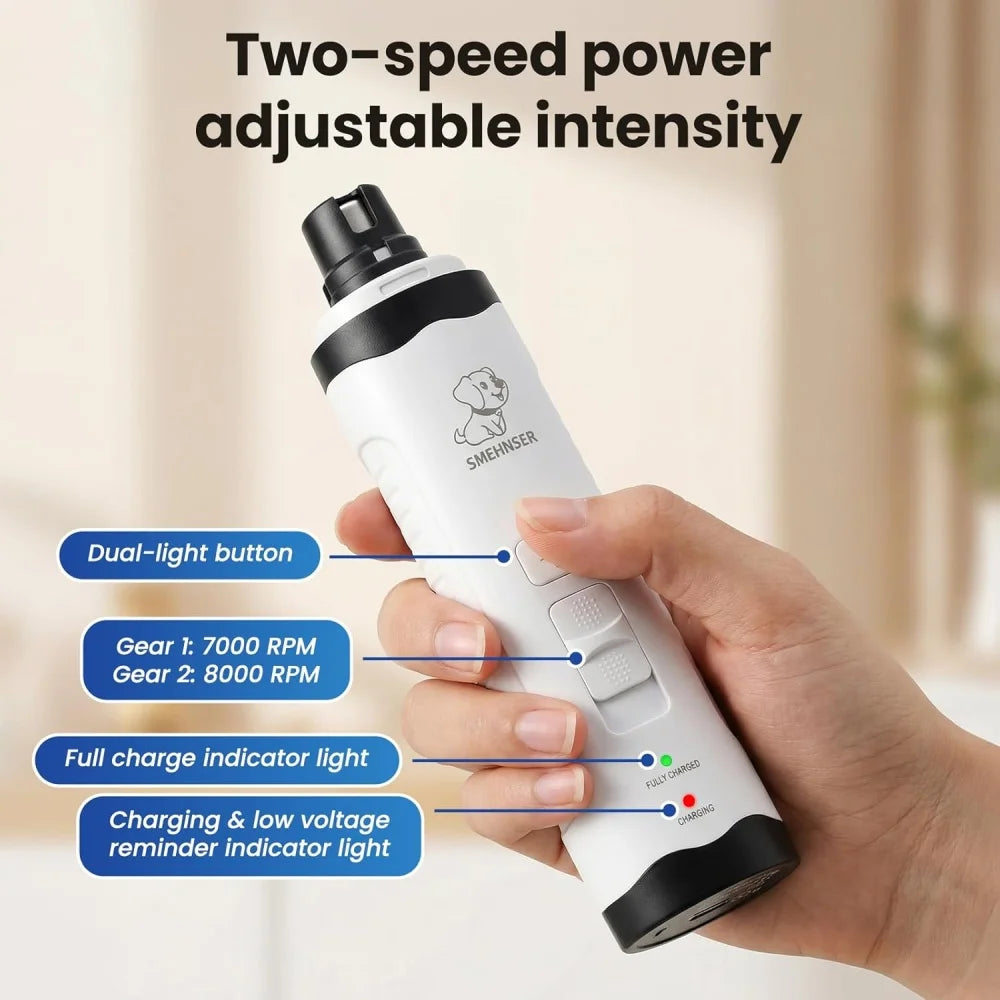 Showlu Fashion Store pet nail grinder with ergonomic design and grinding attachment for safe, smooth paw grooming.