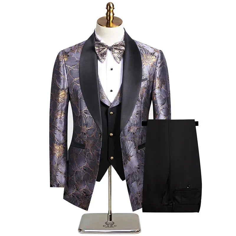 Men's slim fit wedding suit with peak lapel blazer by SHOWLU FASHION STORE, featuring a stylish three-piece design in classic black.