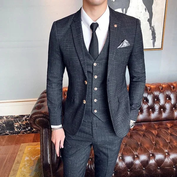 S-7XL (Jacket+Vest+Pants) Fashion Boutique Lattice Formal Business Mens Suit 3Pcs Set Groom Wedding Dress Plaid Suit Show Stage SHOWLU FASHION STORE