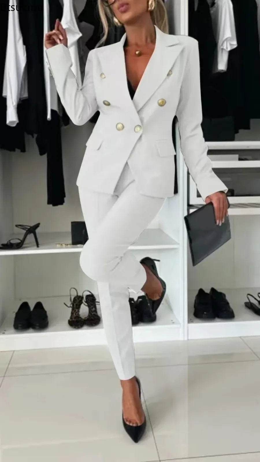 2025 Women's Lapel Button Coat Jacket + Pencil Pants Suit Sets Elegant Business Office 2PCS Set Female Slim Blazer Outfits Sets