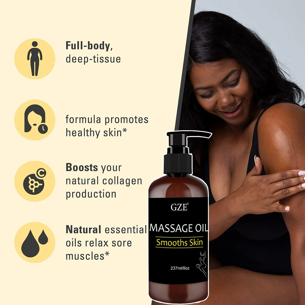 GZE Collagen and Stem Cell Body Massage Oil by Showlu Fashion Store, showing a sleek bottle with massage oil for skin tightening.