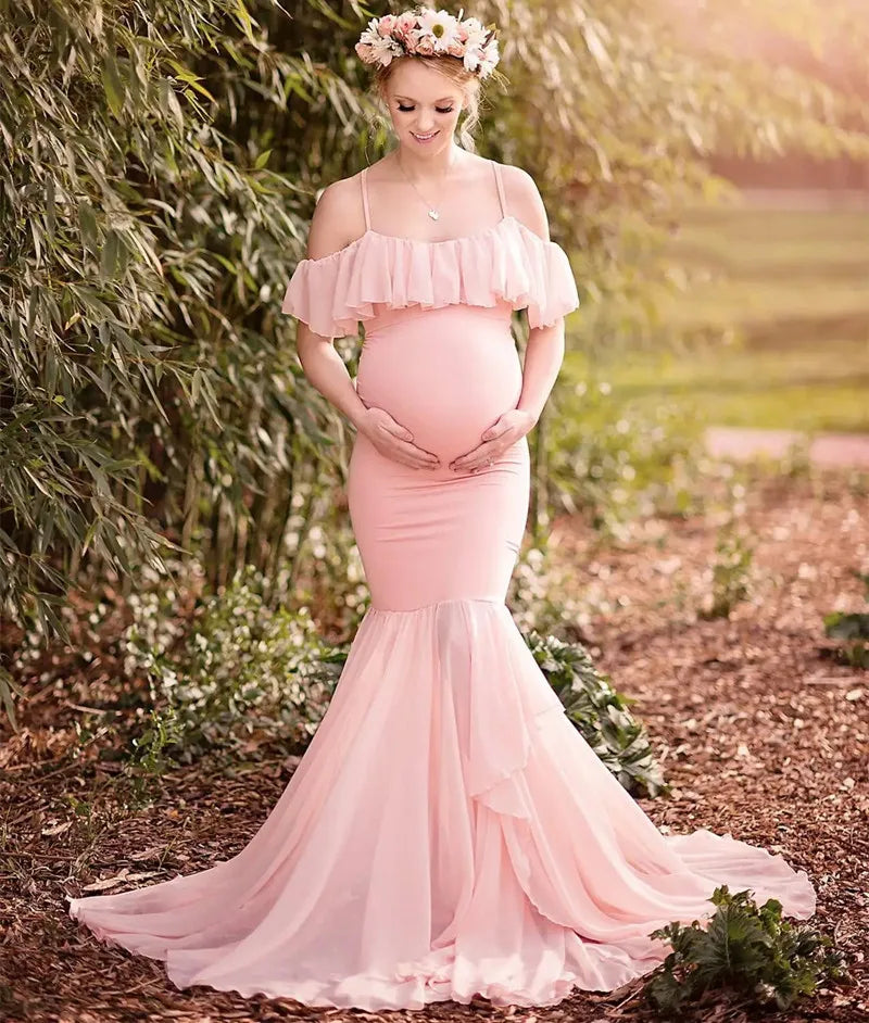 Off-shoulder Kacakid Mermaid Maternity Gown by SHOWLU FASHION STORE, chiffon fabric, perfect for maternity photoshoots