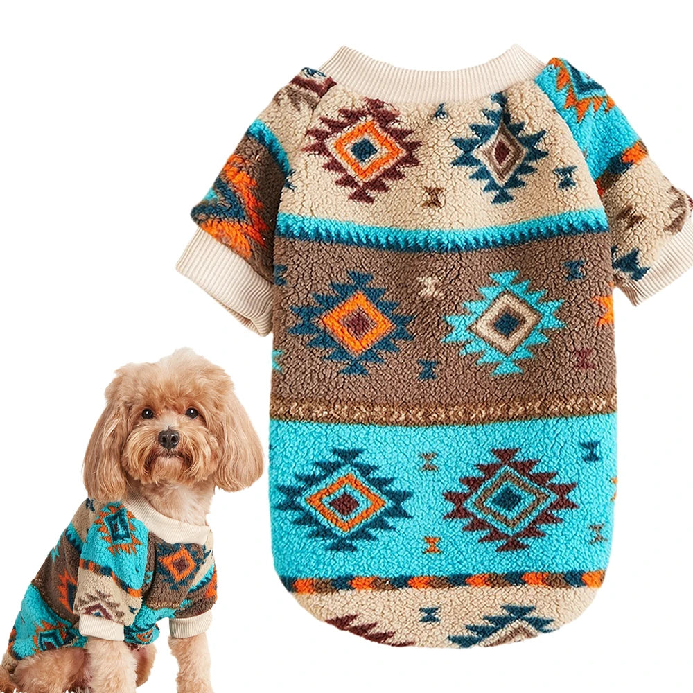 XLeiPet Totems print puppy dog sweater by Showlu Fashion Store, warm winter fiber pet hoodie with colorful totem design.