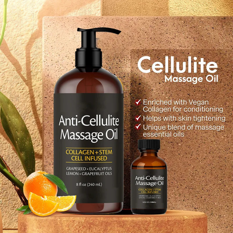 Showlu Collagen Skin Firming Body Massage Oil in 240ml bottle, natural soothing formula for skin firming and hydration.