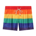 SHOWLU Men's rainbow striped hooded tank top and mesh shorts fitness set, casual athletic wear with vibrant rainbow design.