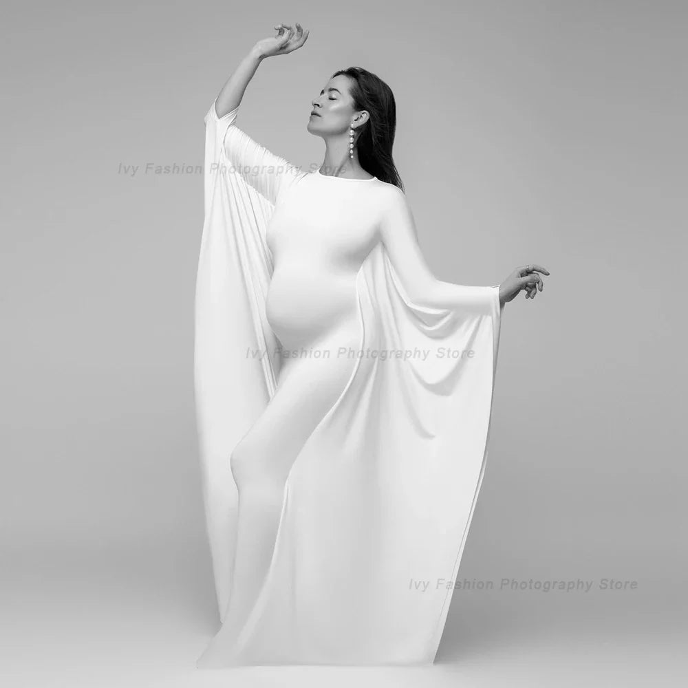 Lace boat neck bohemian maternity photography dress by Showlu Fashion Store, flowing lace gown for expecting mothers.