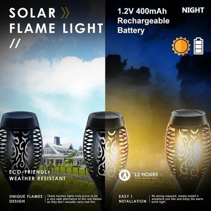 Showlu Smart General Solar Dancing Flame LED Garden Lantern with flickering flame effect, ideal for outdoor garden lighting and decor.