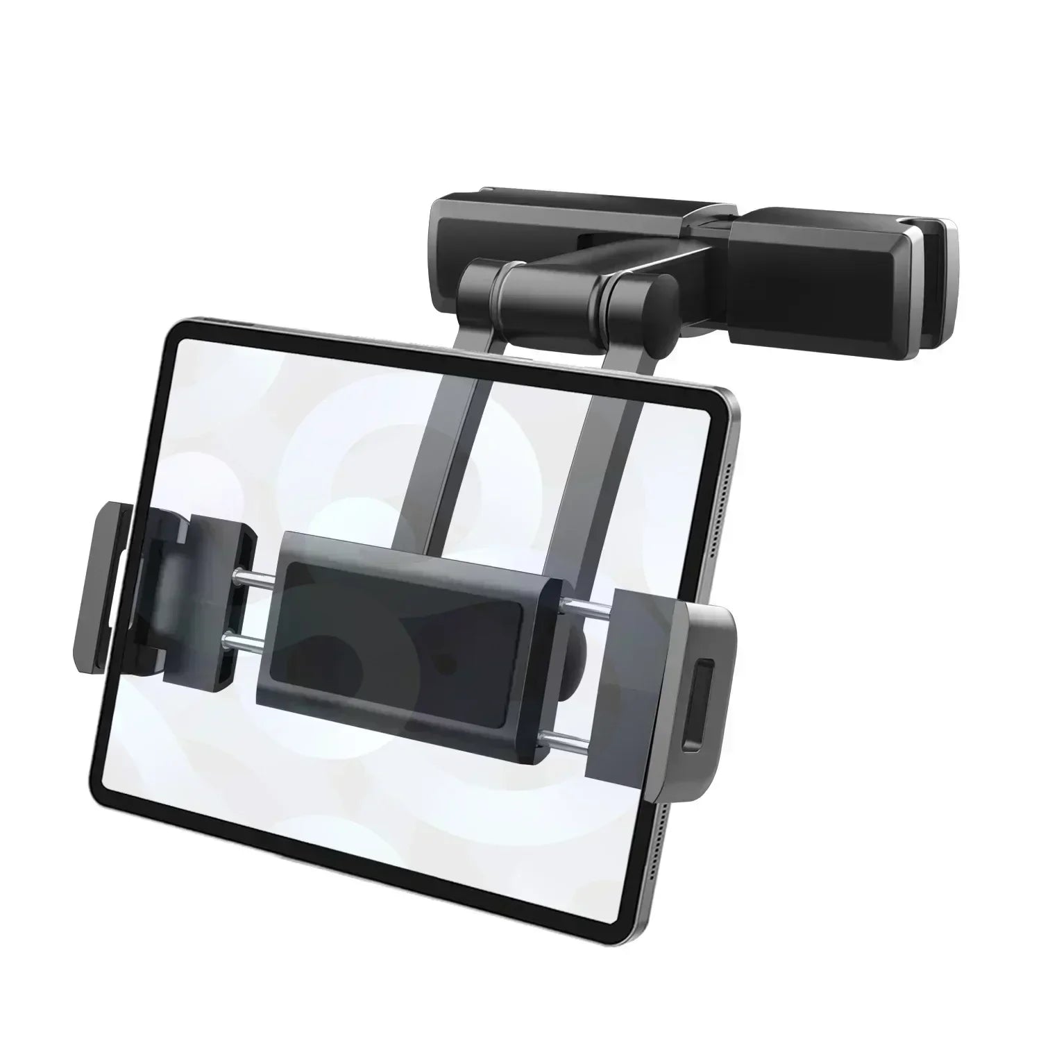 Showlu Smart General car headrest tablet holder mounted on headrest, holding a tablet securely for passenger use.