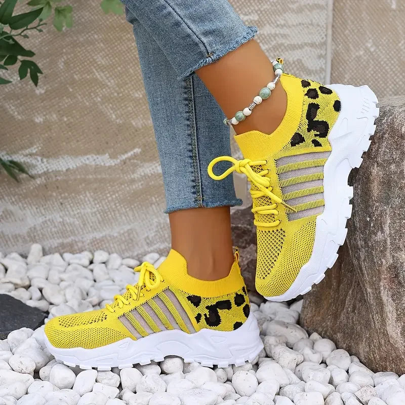 Leopard print Showlu Fashion women's sneakers, lightweight breathable casual shoes for women, size S7c195ab676b942e5b42f