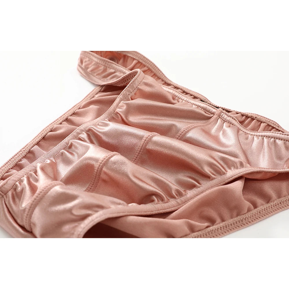 EveryShe men's satin silky briefs in large size, showcasing smooth, shiny fabric and comfortable fit, designed for a sexy underwear look.