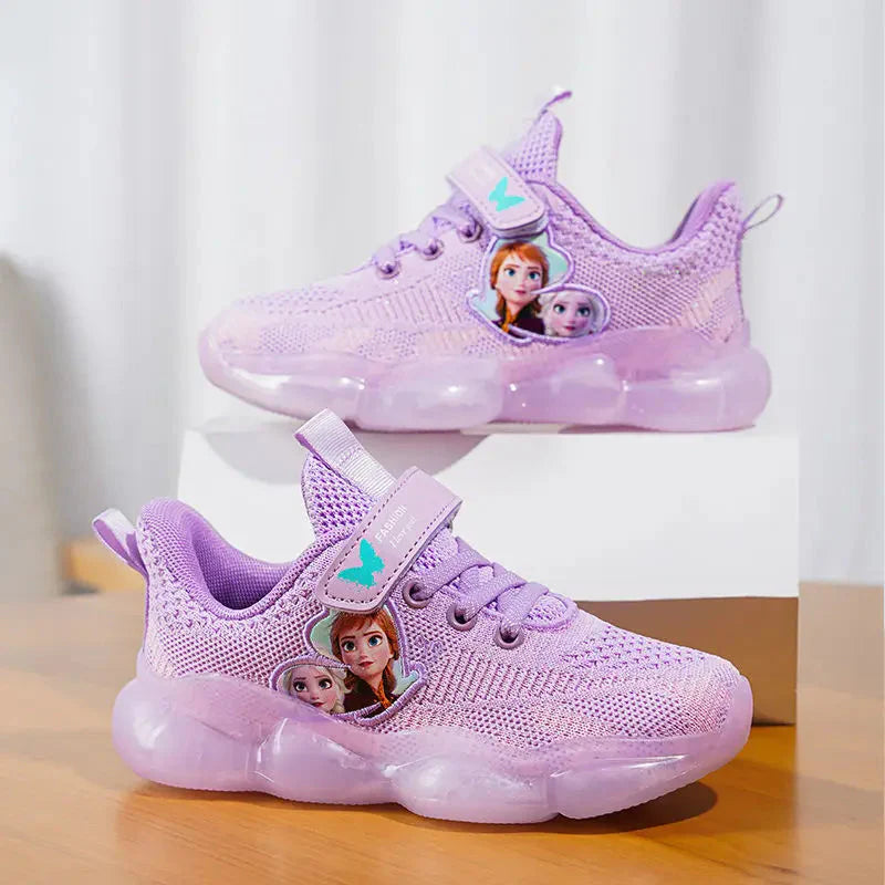 Disney Frozen Elsa girls' mesh running shoes by SHOWLU FASHION STORE, breathable pink sneakers with Frozen-themed details.